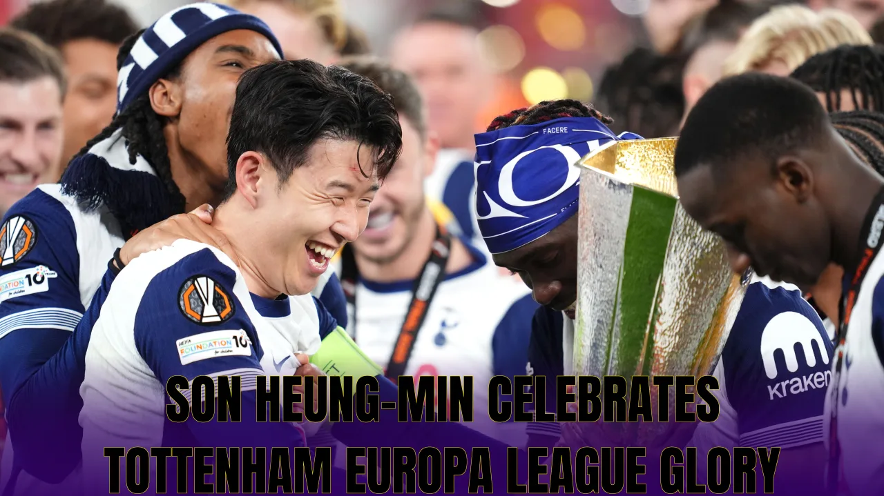 Son Heung-min celebrates Tottenham Europa League glory