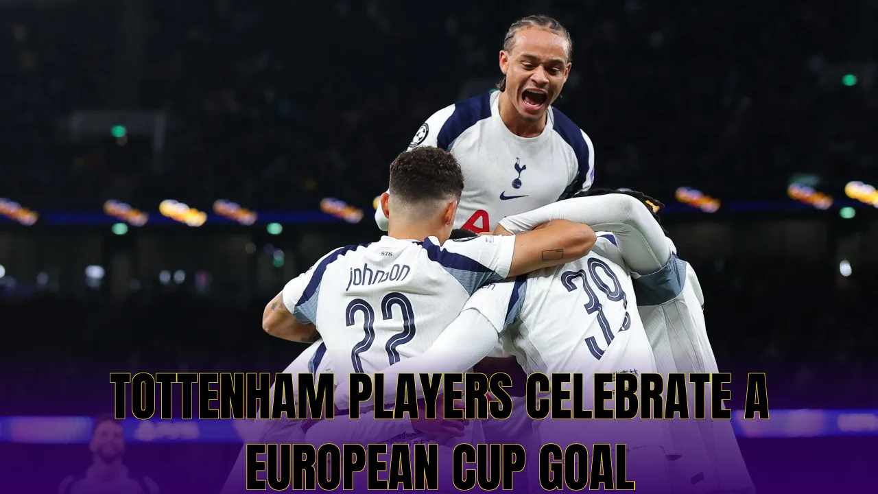 Tottenham players celebrate a European cup goal