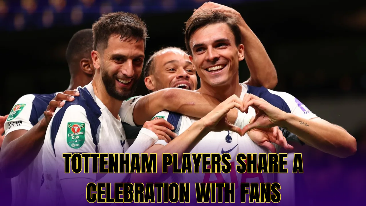 Tottenham players share a celebration with fans