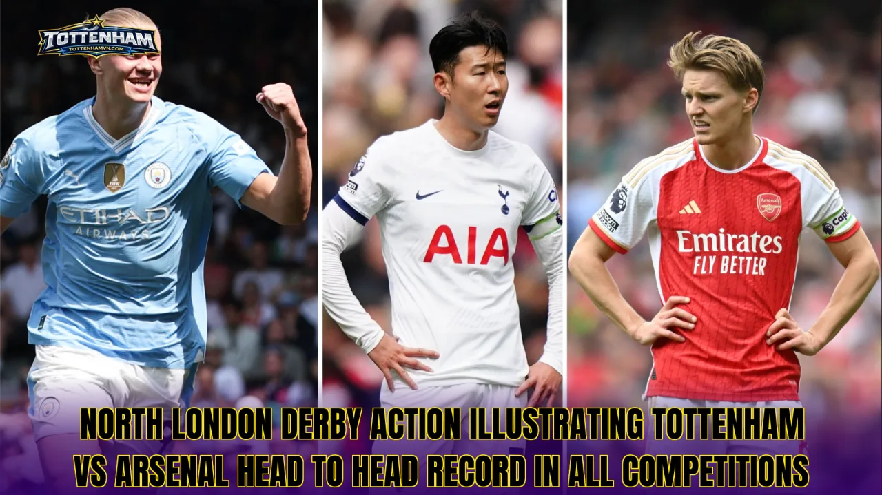 North London derby action illustrating Tottenham vs Arsenal head to head record in all competitions